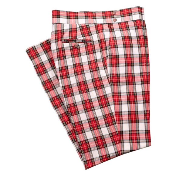 Mens 36 Gurkha Pants Red White Plaid Cotton Trousers Flat Front Straight Fit